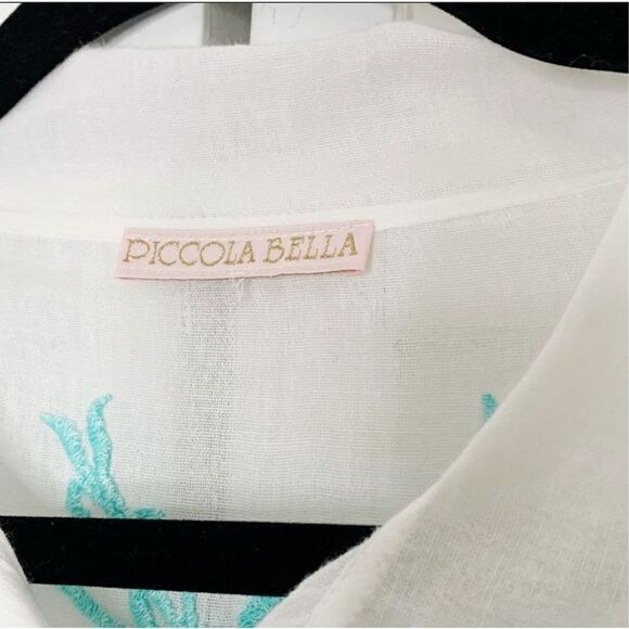 Piccola Bella Linen Button Front Blue Embroidery Shirt Cover-Up Women’s Size - M - Picture 5 of 9